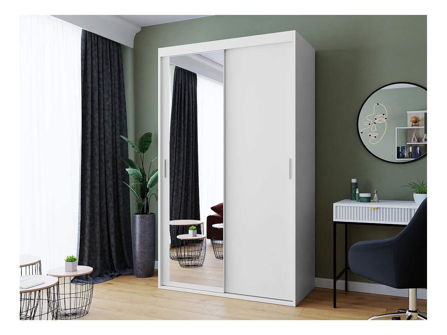 Armoire Apopka 100, Blanc, 205x120x60cm, Portes d'armoire: Coulissantes