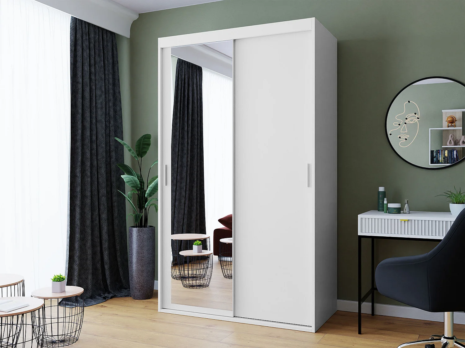 Armoire Apopka 102, Blanc, 205x120x60cm, Portes d'armoire: Coulissantes