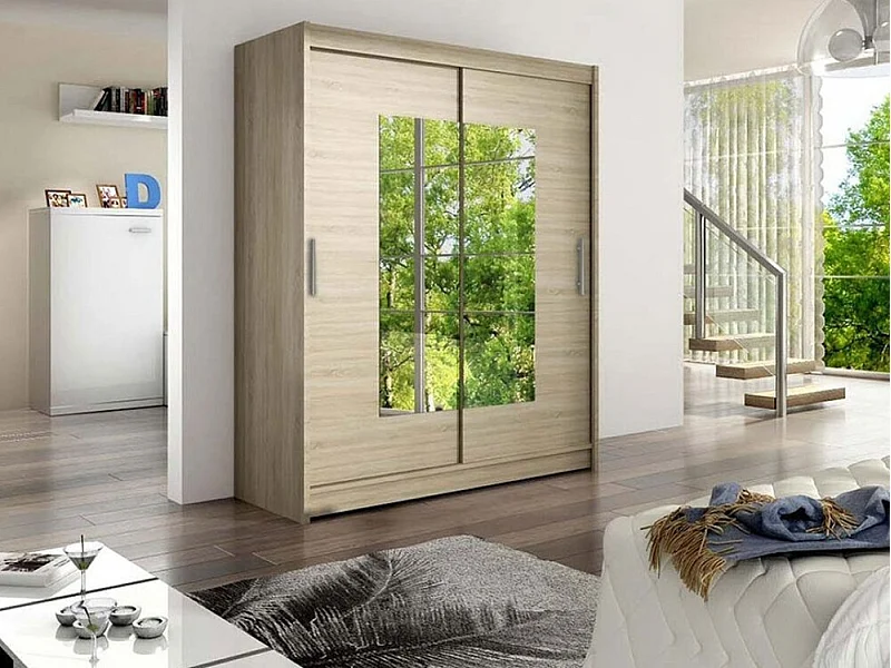 Armario Closico 104, Roble Sonoma, 200x150x58cm, Puertas de armario: Correderas