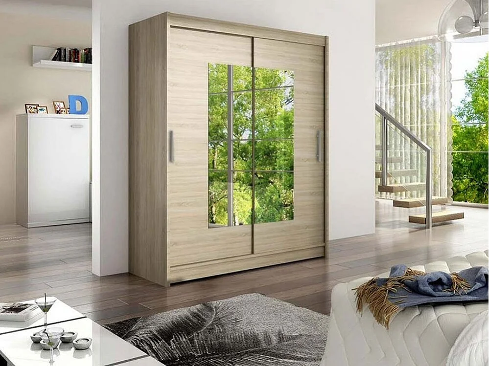 Armoire Closico 104, Sonoma chêne, 200x150x58cm, Portes d'armoire: Coulissantes