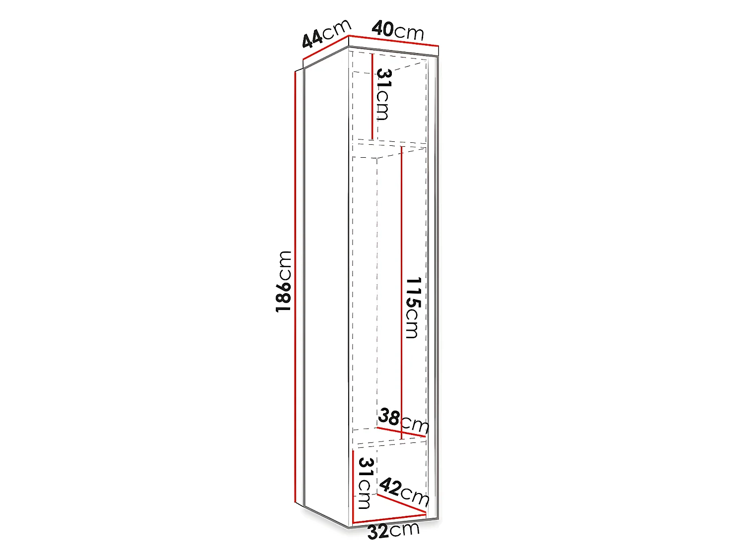 Roupeiro Hartford 370, Número de prateleiras: 2, 19x4x4cm