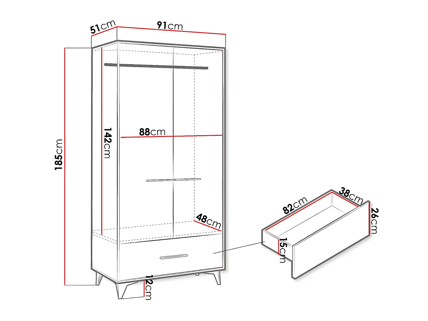 Armario Avimora 118, Nogal, 185x91x51cm, Puertas de armario: Con bisagras