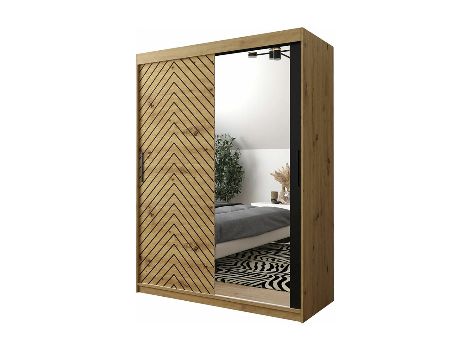 Armoire Hartford 311, Chêne Artisan|Noir, 200x150x62cm, Portes d'armoire: Coulissantes