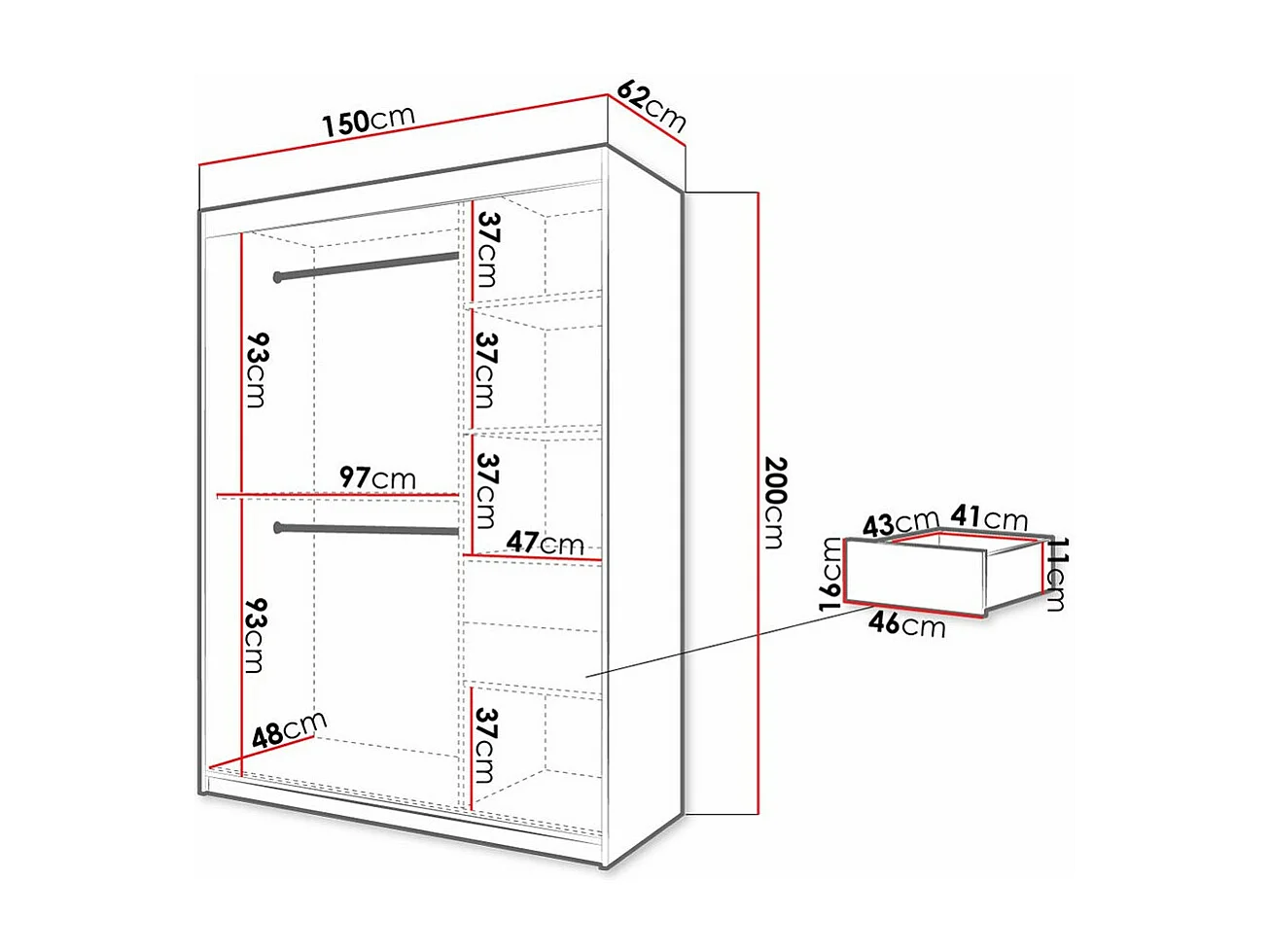 Armoire Hartford 311, Chêne Artisan|Noir, 200x150x62cm, Portes d'armoire: Coulissantes