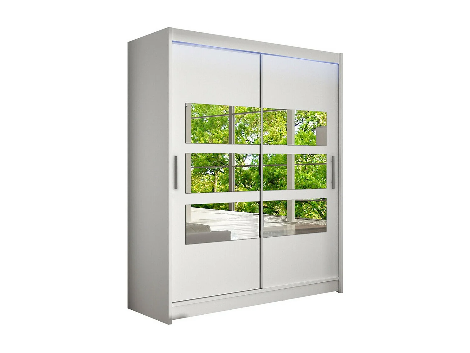 Armoire Closico 157, Blanc, 200x150x58cm, Portes d'armoire: Coulissantes