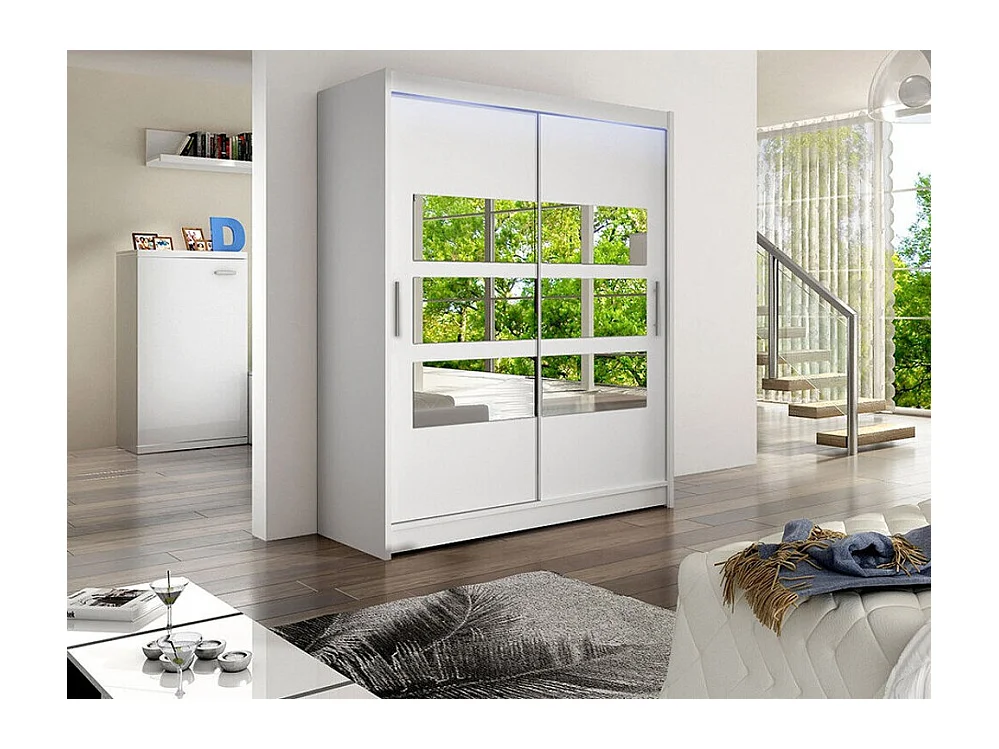 Armario Closico 157, Blanco, 200x150x58cm, Puertas de armario: Correderas
