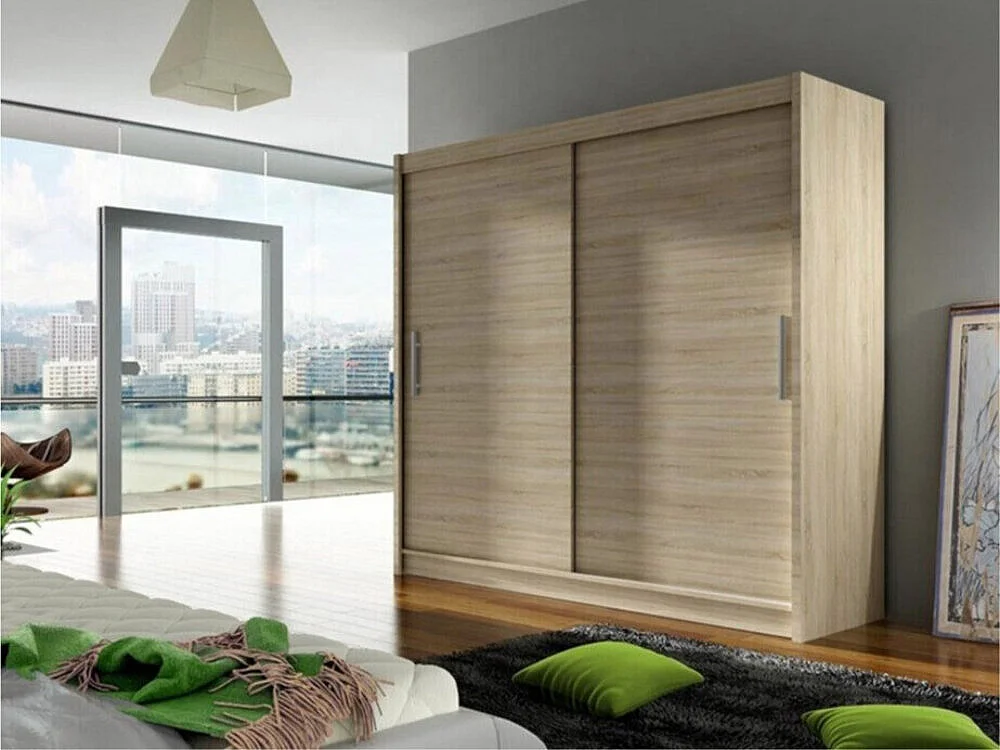 Armoire Closico 100, Sonoma chêne, 215x180x58cm, Portes d'armoire: Coulissantes