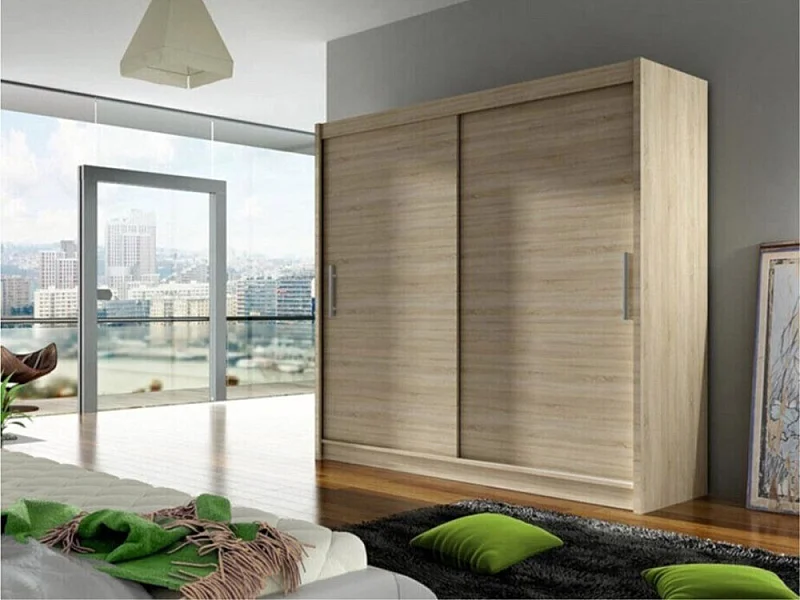 Armoire Closico 100, Sonoma chêne, 215x180x58cm, Portes d'armoire: Coulissantes