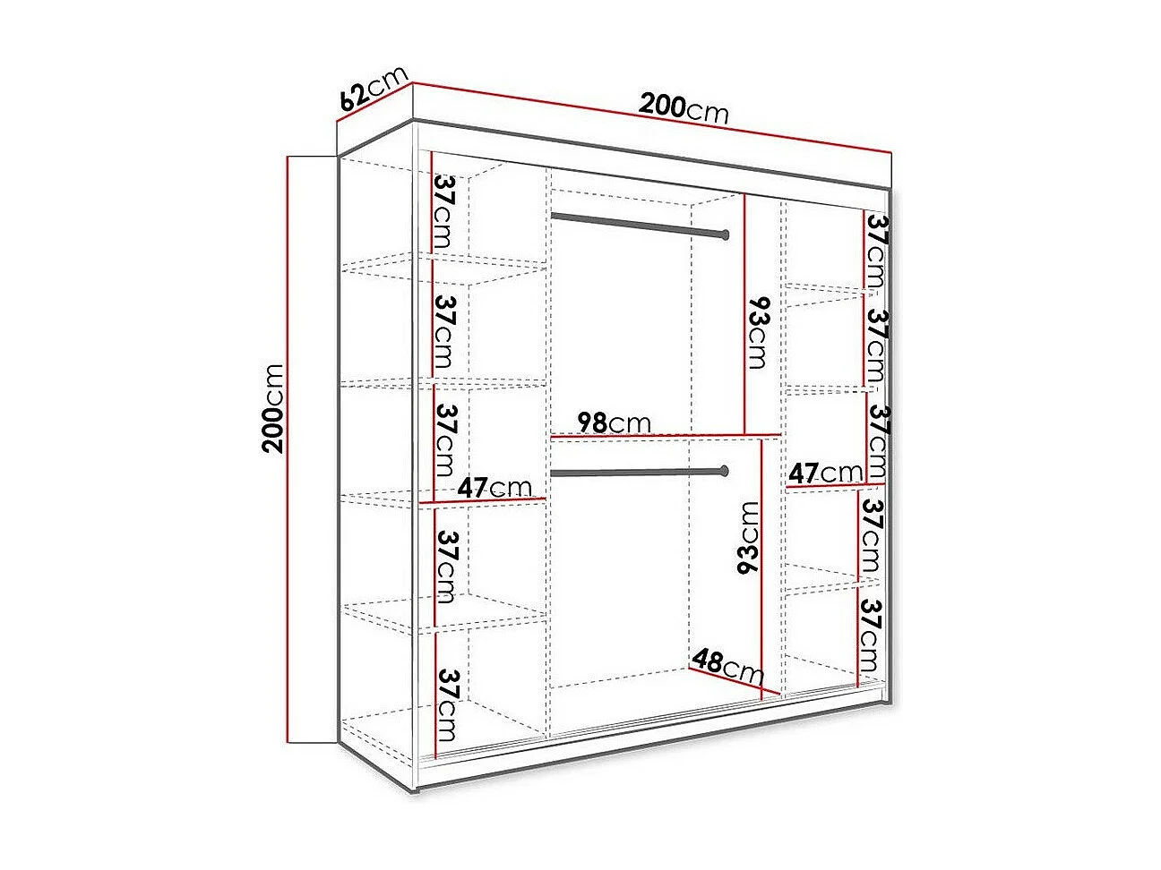 Armoire Hartford 256, Marbre noir|Noir mat, 200x200x62cm, Portes d'armoire: Coulissantes