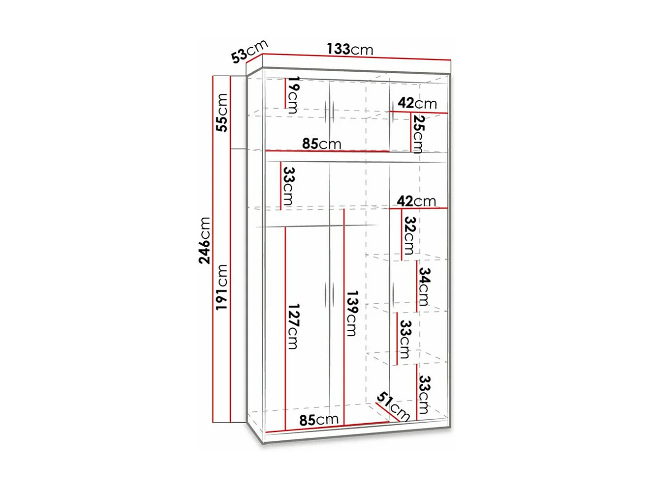 Armoire Novduni 104, Blanc, 246x133x53cm, Portes d'armoire: Avec des charnières