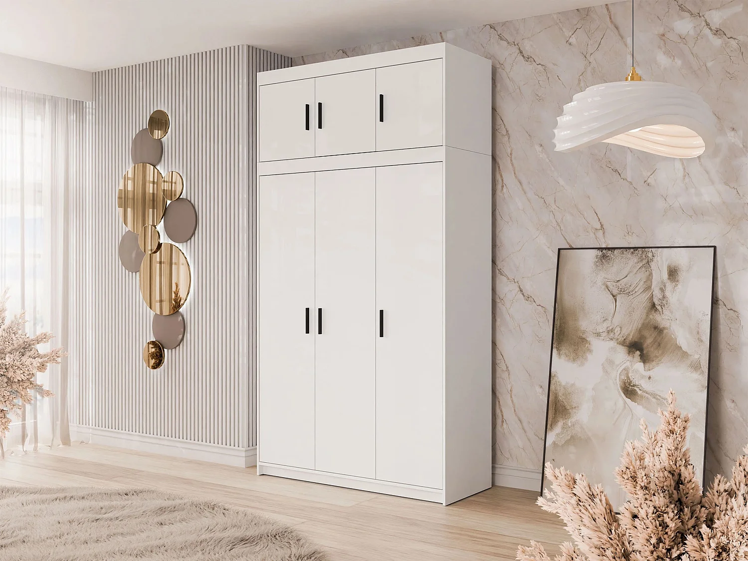 Armario Novduni 104, Blanco, 246x133x53cm, Puertas de armario: Con bisagras