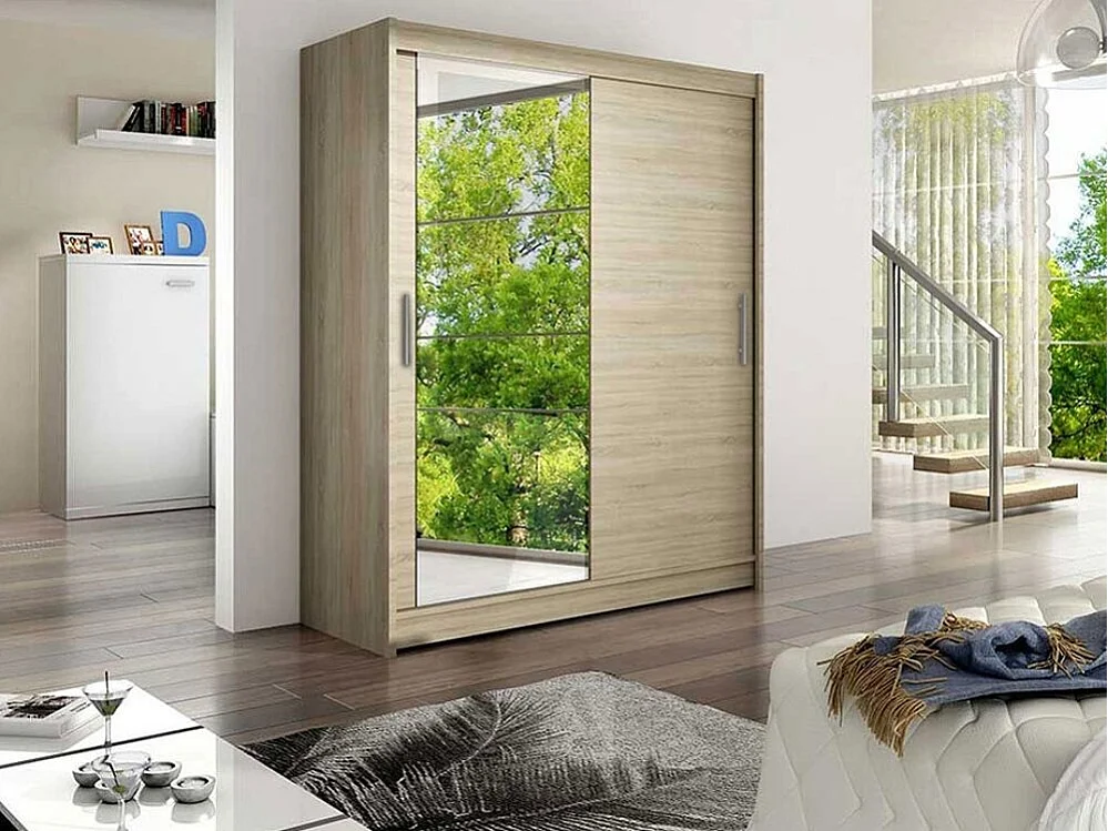 Armoire Closico 112, Sonoma chêne, 200x150x58cm, Portes d'armoire: Coulissantes