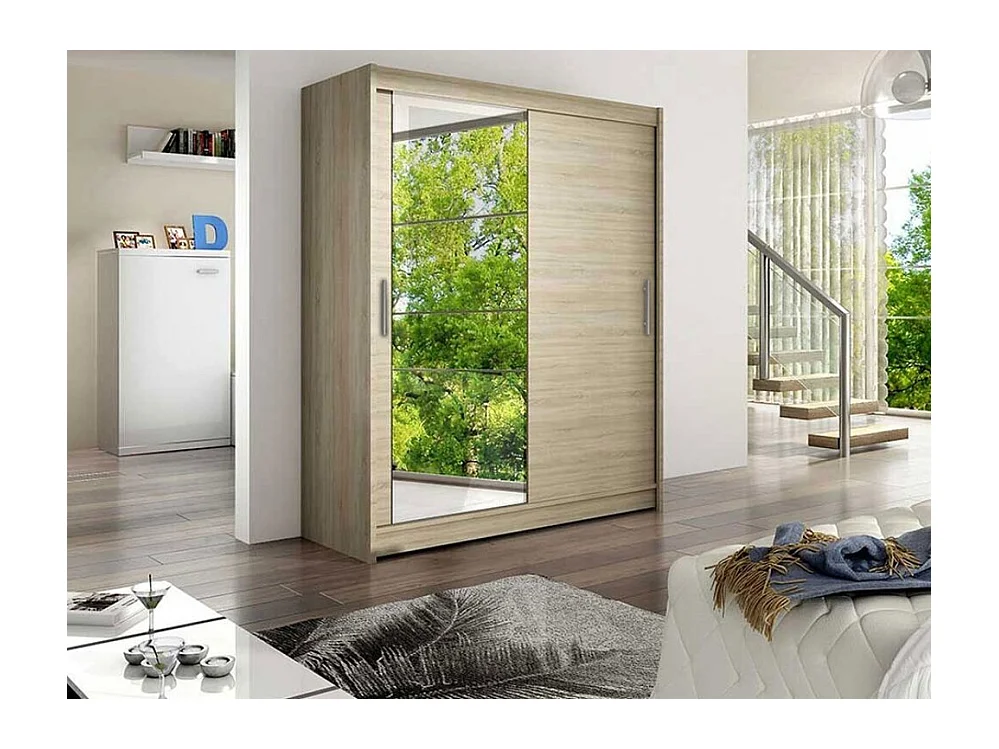 Armoire Closico 112, Sonoma chêne, 200x150x58cm, Portes d'armoire: Coulissantes