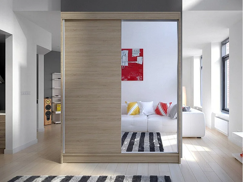 Armoire Closico 140, Sonoma chêne, 200x150x58cm, Portes d'armoire: Coulissantes