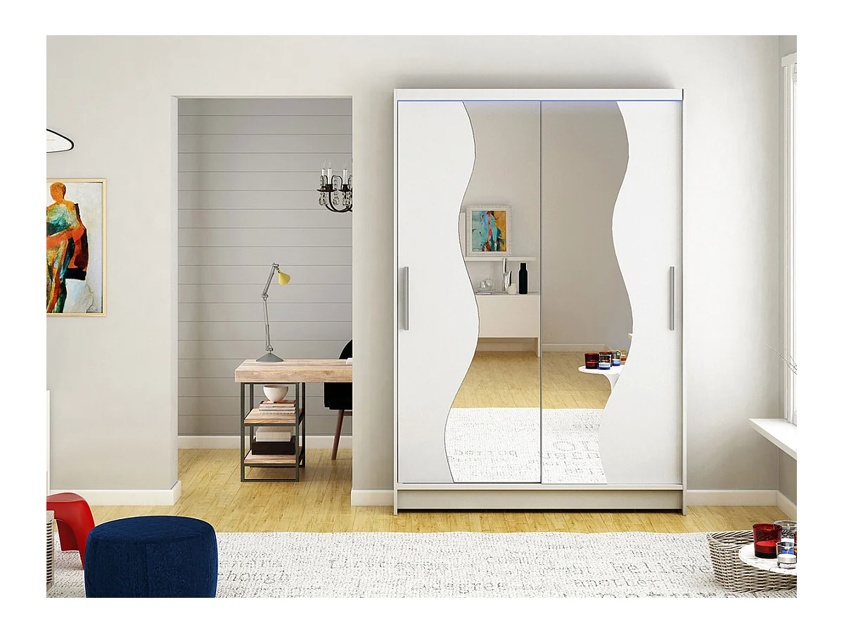 Armoire Closico 139, Blanc, 200x120x58cm, Portes d'armoire: Coulissantes