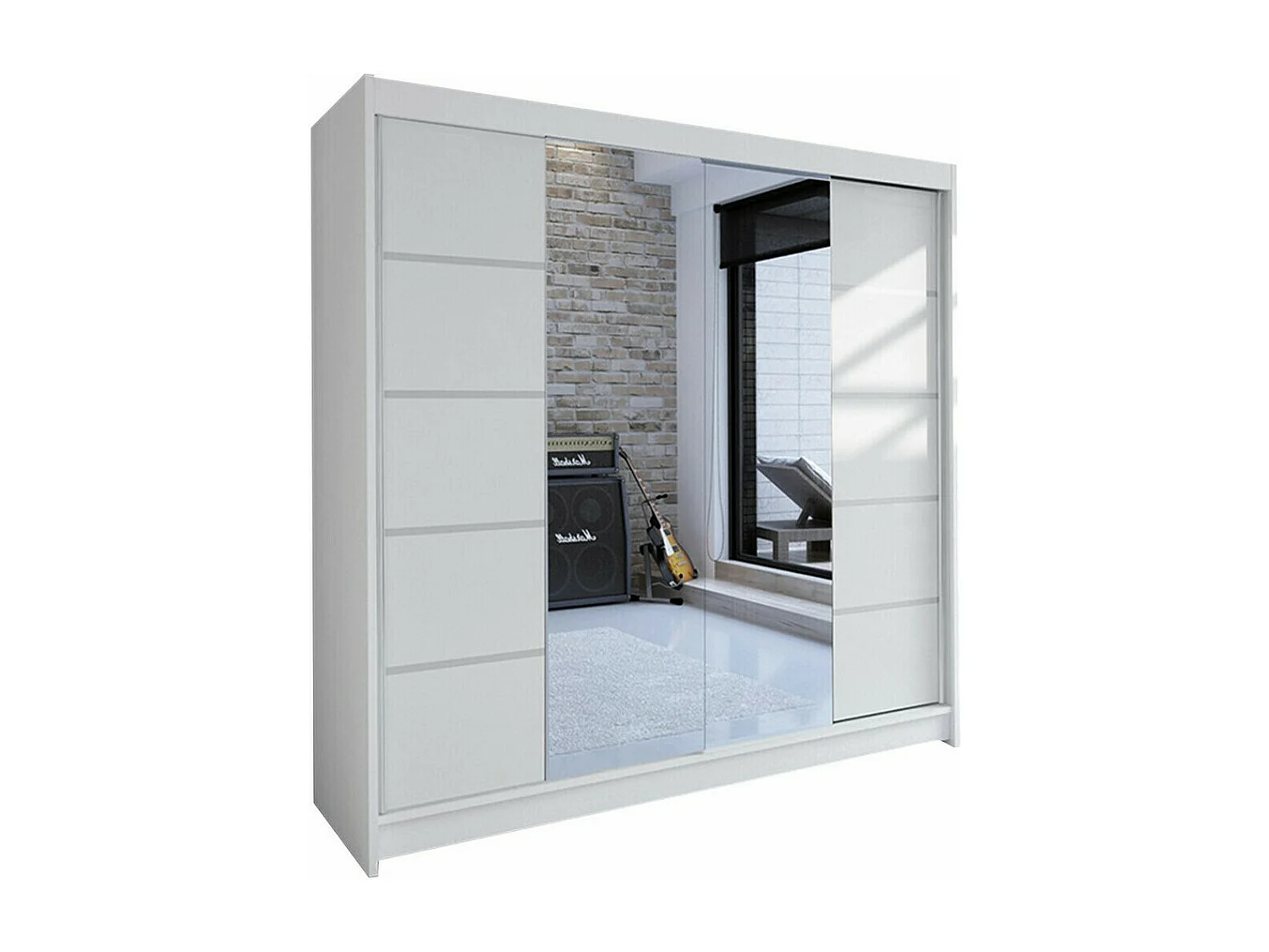 Armoire Closico 154, Blanc, 215x180x58cm, Portes d'armoire: Coulissantes