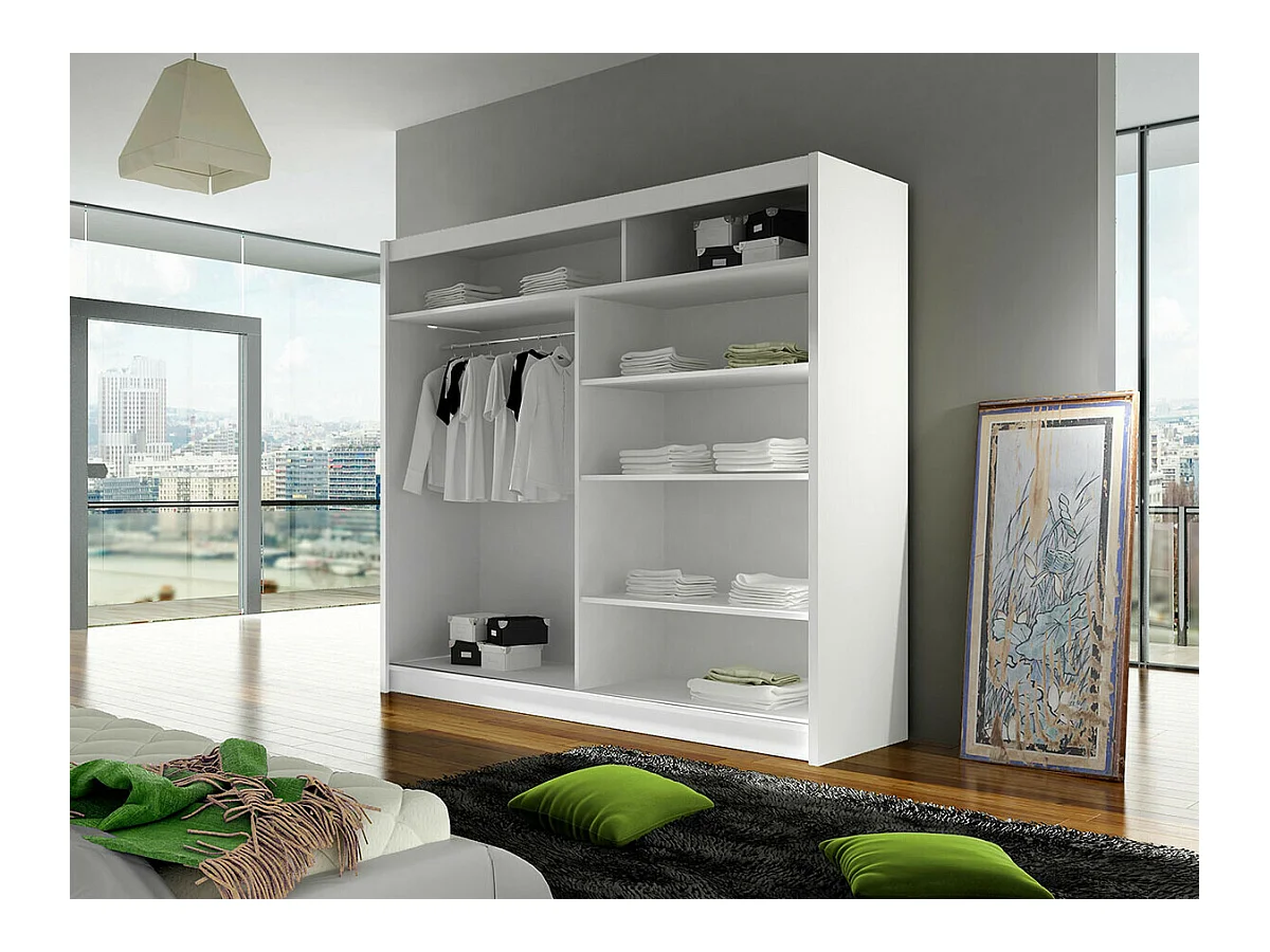 Armoire Closico 154, Blanc, 215x180x58cm, Portes d'armoire: Coulissantes