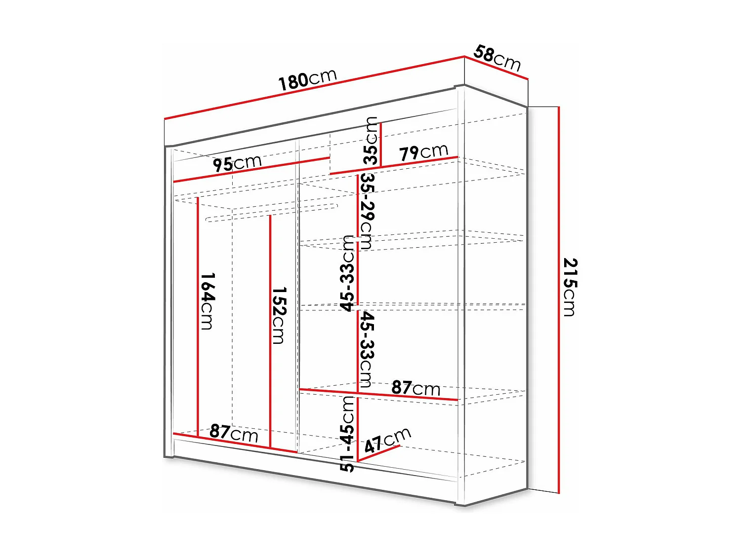 Armoire Closico 154, Blanc, 215x180x58cm, Portes d'armoire: Coulissantes