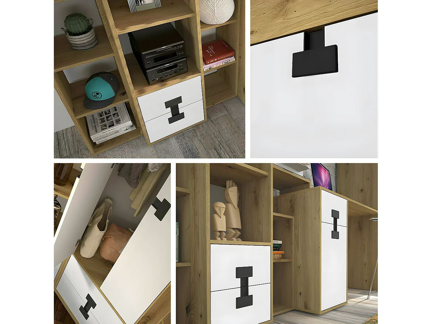 Armoire d'angle Florevi 114, Chêne Artisan|Mat blanc, 191x88x88cm, Nombre d'étagères: 3