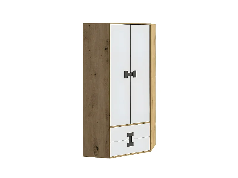 Armoire d'angle Florevi 114, Chêne Artisan|Mat blanc, 191x88x88cm, Nombre d'étagères: 3