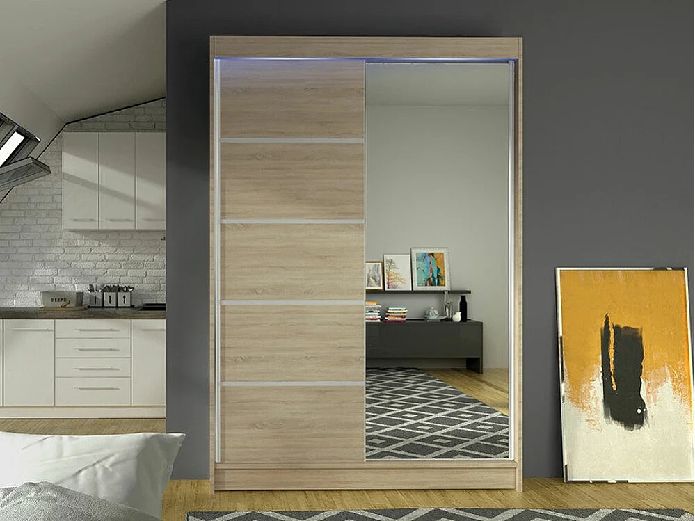 Armoire Closico 149, Sonoma chêne, 200x120x58cm, Portes d'armoire: Coulissantes