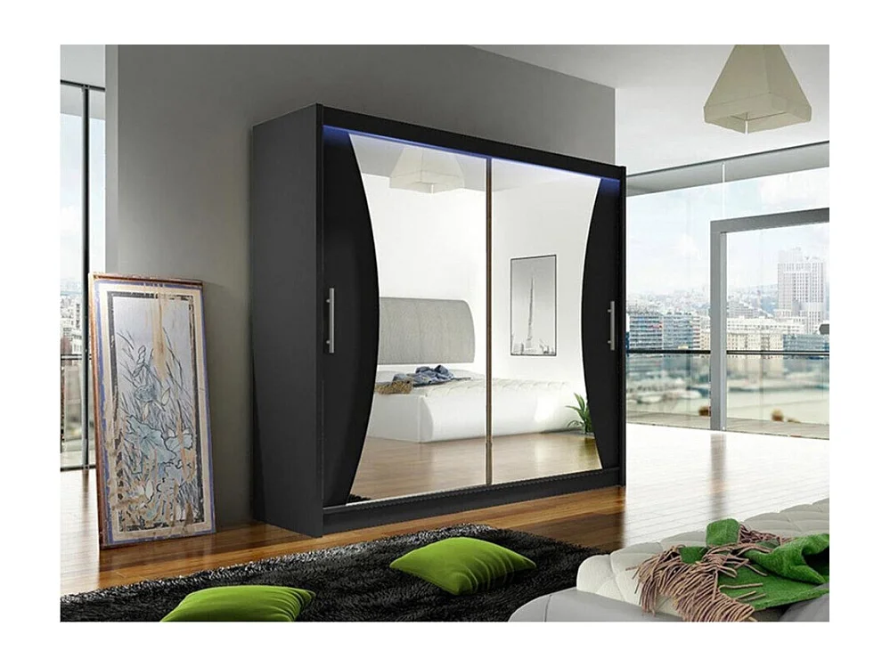 Guardaroba Closico 124, Nero, 215x180x57cm, Porte guardaroba: Scorrevoli
