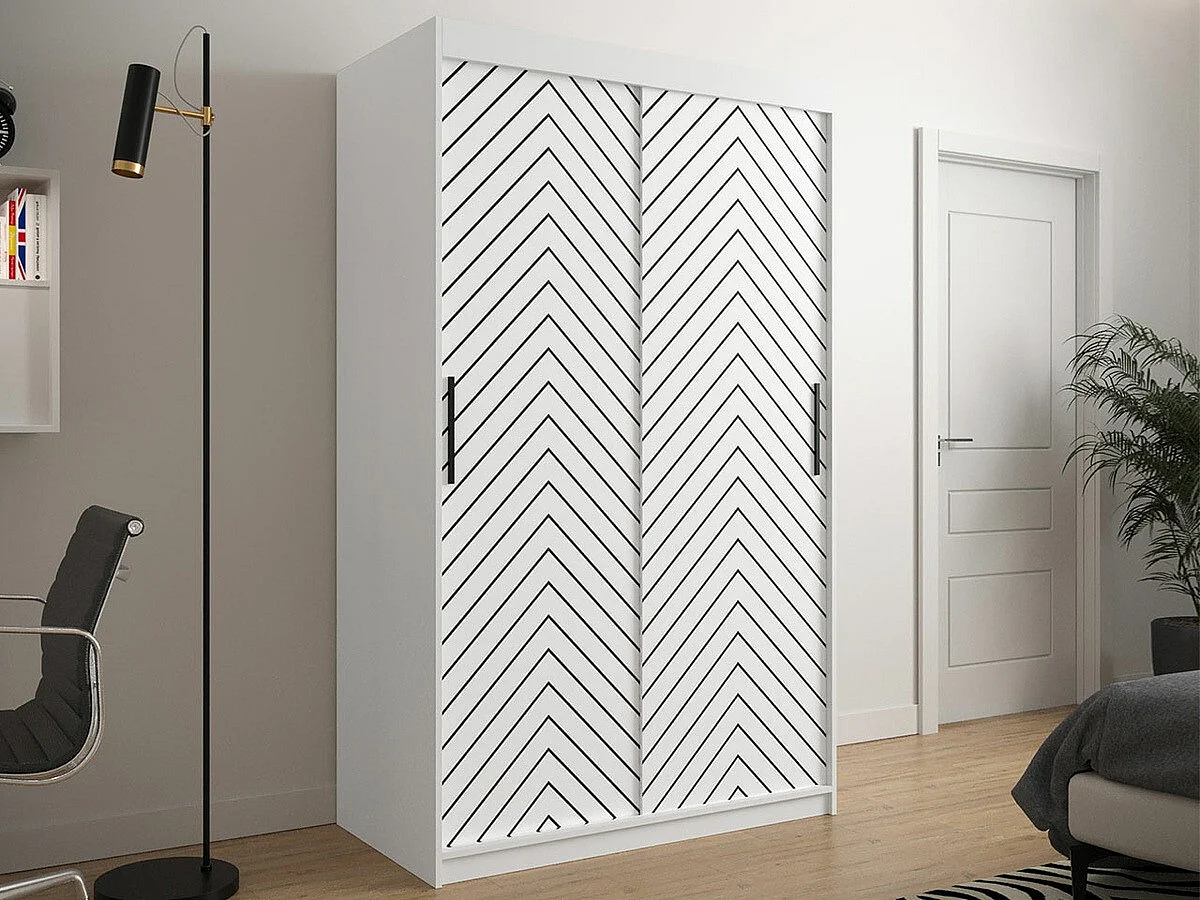 Armario Hartford 308, Blanco|Negro, 200x120x62cm, Puertas de armario: Correderas