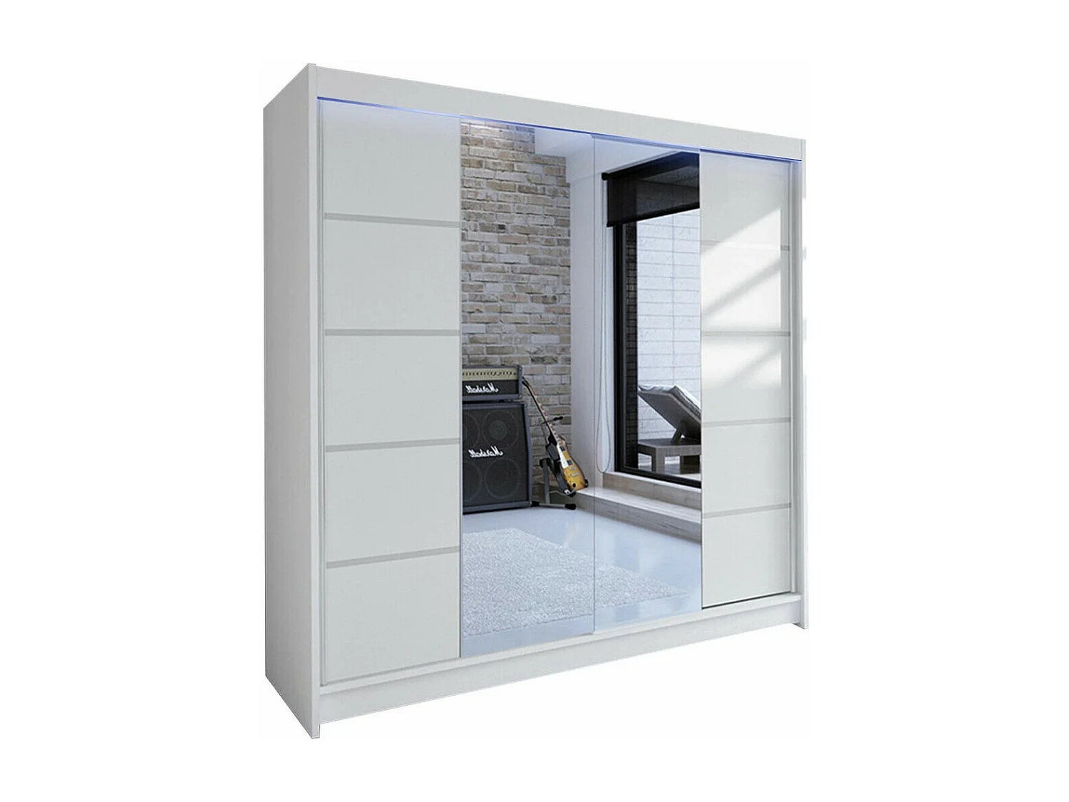 Armoire Closico 154, Blanc, 215x180x58cm, Portes d'armoire: Coulissantes