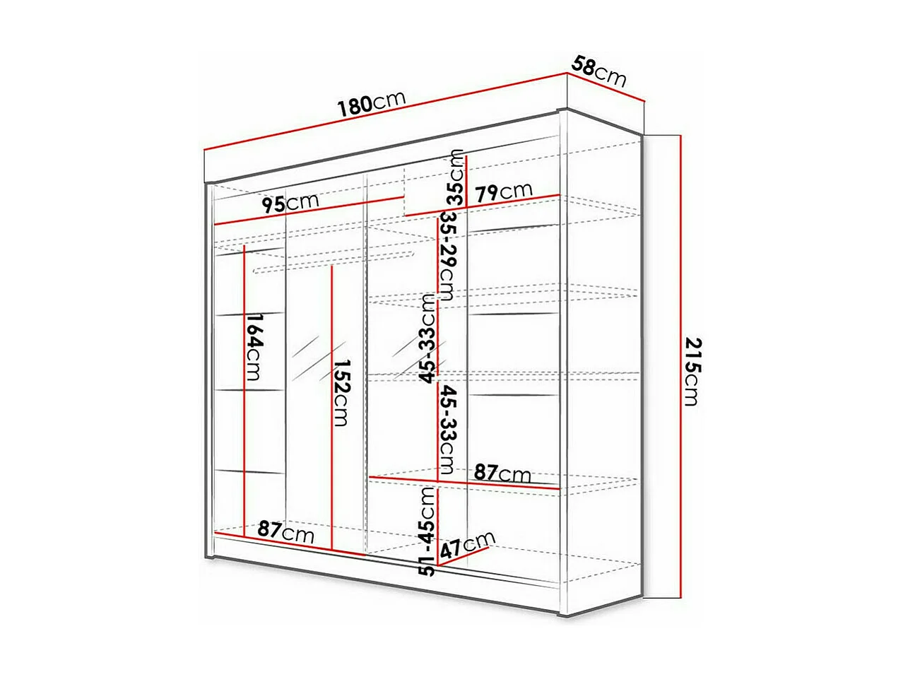Armoire Closico 154, Blanc, 215x180x58cm, Portes d'armoire: Coulissantes