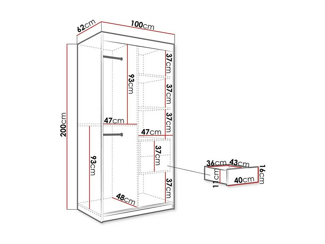 Armario Hartford 246, Mate blanco|Mármol negro, 200x100x62cm, Número de estantes: 4