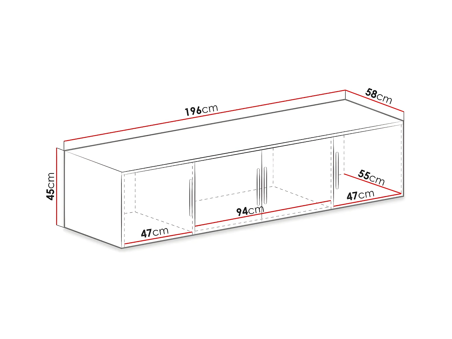 Aparador Dortivu 146, Grafito, 45x196cm, Número de puertas: 457cm, Aglomerado laminado