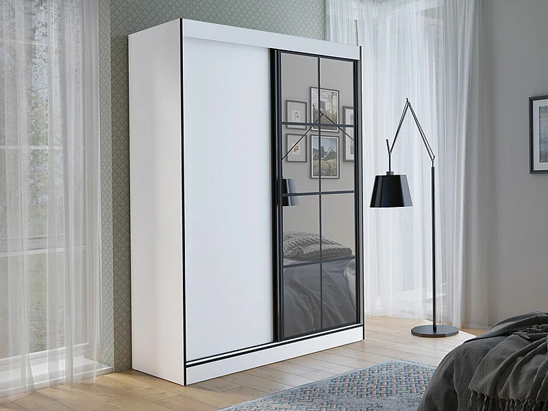 Armario Toledo 118, Negro|Blanco, 216x150x65cm, Puertas de armario: Correderas