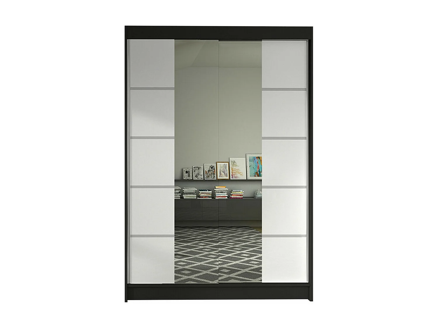 Armario Closico 151, Blanco|Negro, 200x120x58cm, Puertas de armario: Correderas