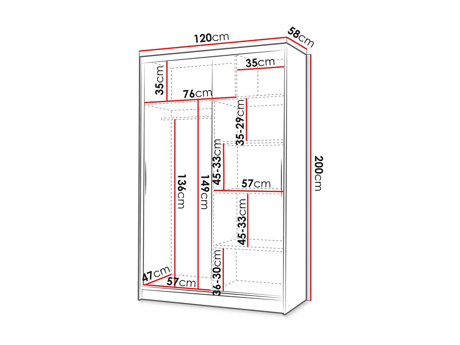 Armario Closico 151, Blanco|Negro, 200x120x58cm, Puertas de armario: Correderas