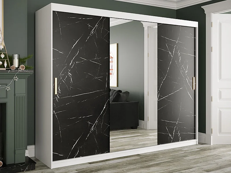 Armario Hartford 257, Mármol negro|Mate blanco, 200x250x62cm, Número de estantes: 9