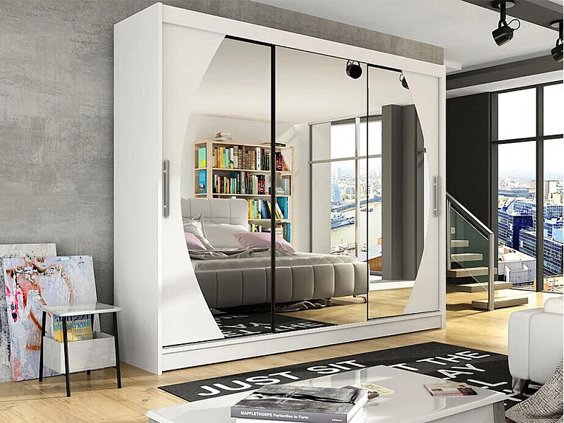 Armoire Closico 130, Blanc, 215x250x58cm, Portes d'armoire: Coulissantes