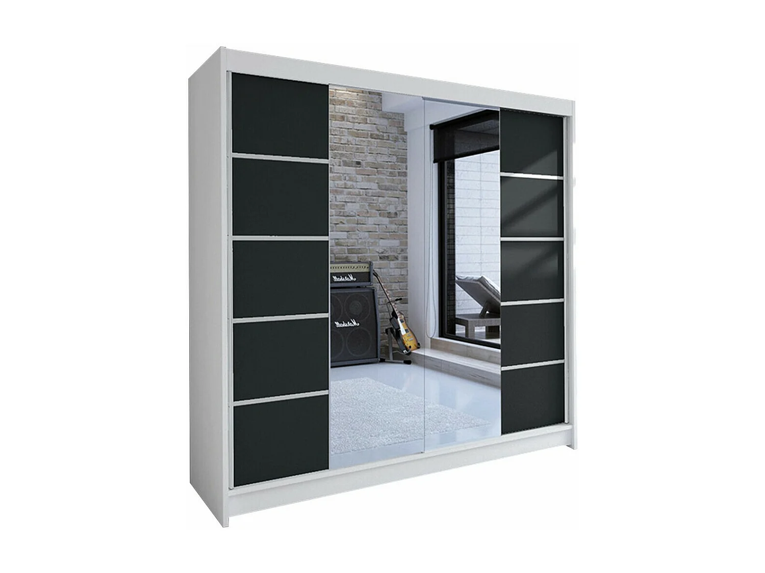 Armoire Closico 154, Noir|Blanc, 215x180x58cm, Portes d'armoire: Coulissantes