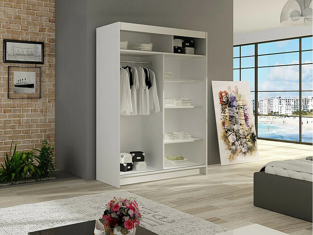 Armario Closico 111, Blanco, 200x120x58cm, Puertas de armario: Correderas