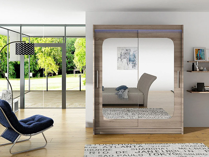 Armario Closico 135, Trufa roble, 200x150x58cm, Puertas de armario: Correderas