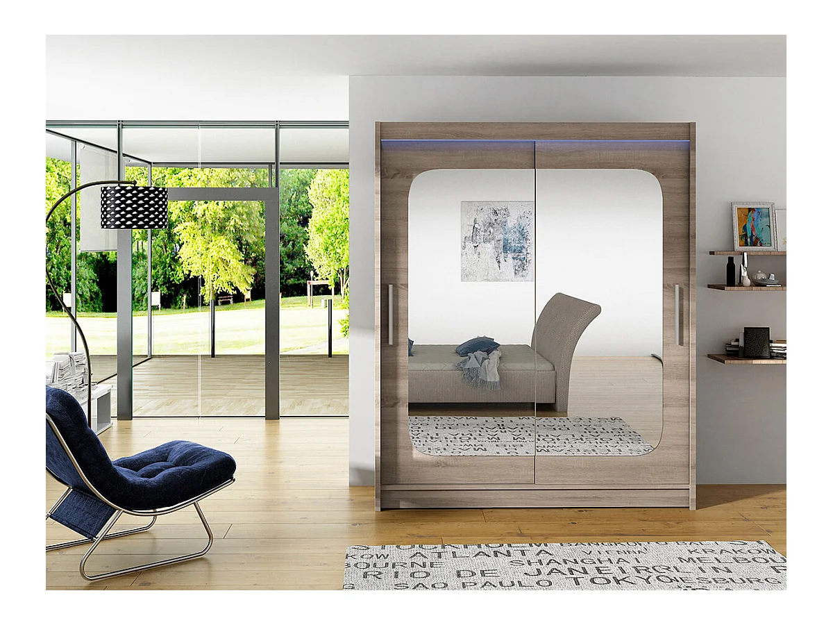 Armoire Closico 135, Truffe chêne, 200x150x58cm, Portes d'armoire: Coulissantes