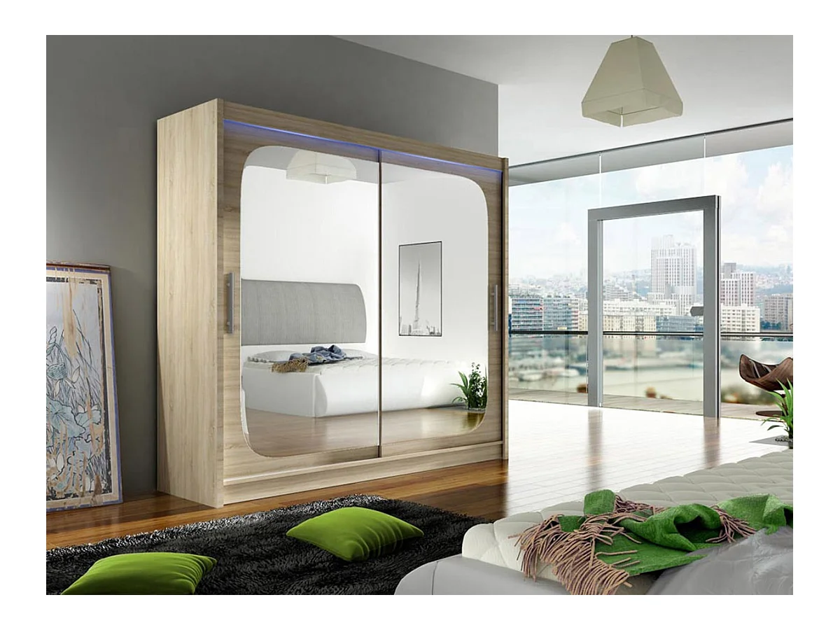 Armoire Closico 108, Sonoma chêne, 215x180x58cm, Portes d'armoire: Coulissantes