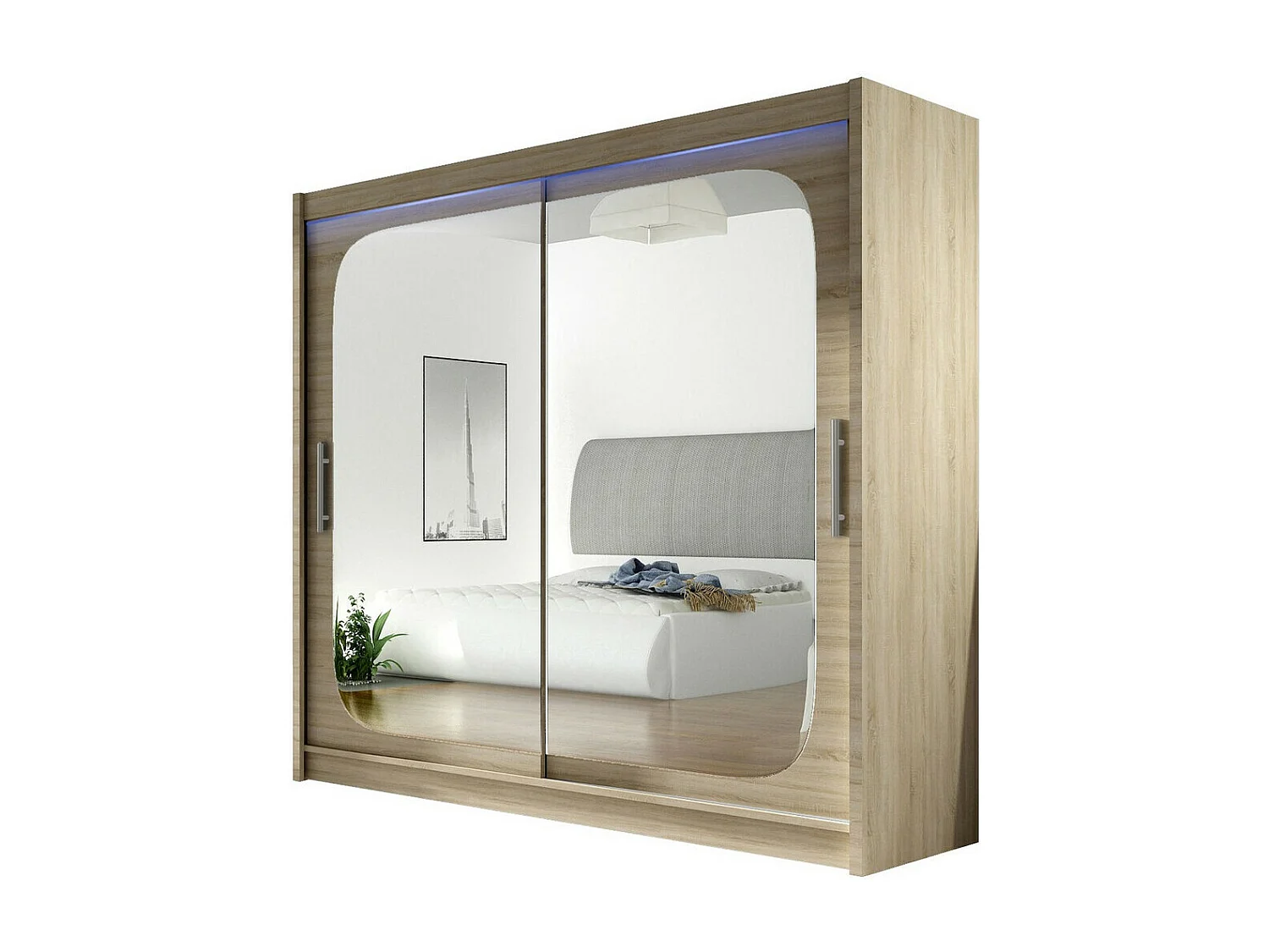 Armoire Closico 108, Sonoma chêne, 215x180x58cm, Portes d'armoire: Coulissantes