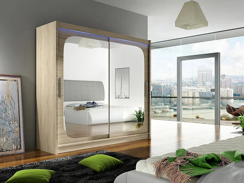 Armario Closico 108, Roble Sonoma, 215x180x58cm, Puertas de armario: Correderas