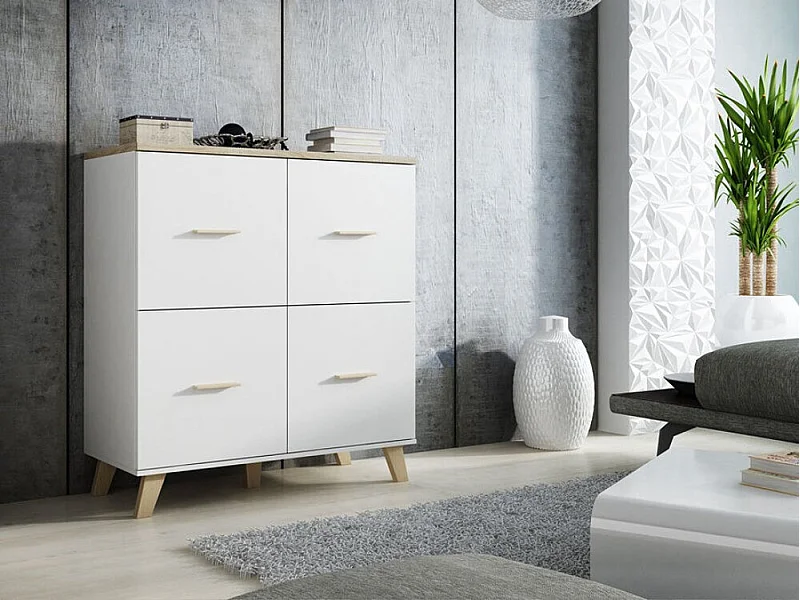 Aparador Larfloi 105, Roble Sonoma|Blanco, 119x110cm, Número de puertas: 445cm