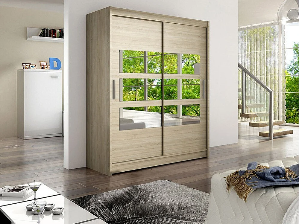 Armadio Closico 157, Sonoma quercia, 200x150x58cm, Porte armadi: Scorrevoli