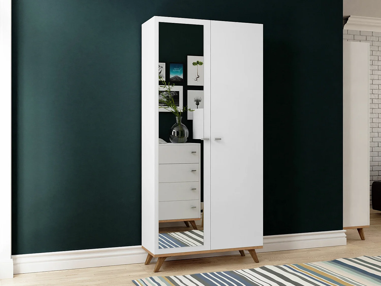Armoire Levtena 103, Blanc|Chêne doré artisanal, 190x90x35cm, Nombre d'étagères: 6