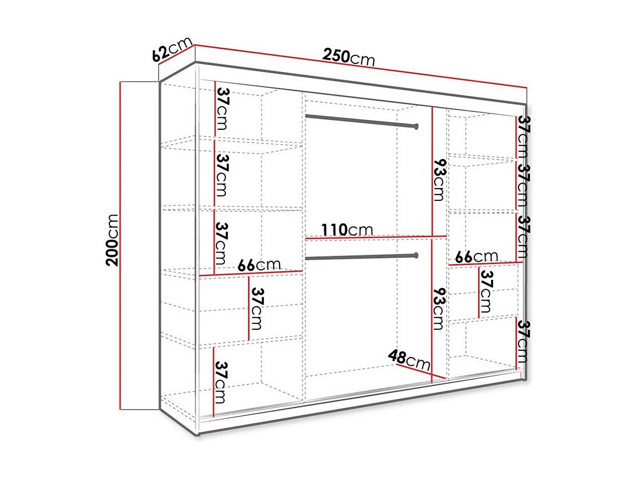 Armoire Hartford 257, Noir mat|Marbre noir, 200x250x62cm, Portes d'armoire: Coulissantes