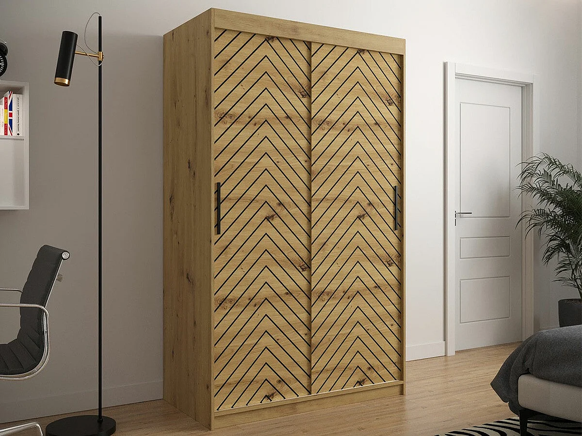 Armario Hartford 308, Roble Artisan|Negro, 200x120x62cm, Puertas de armario: Correderas