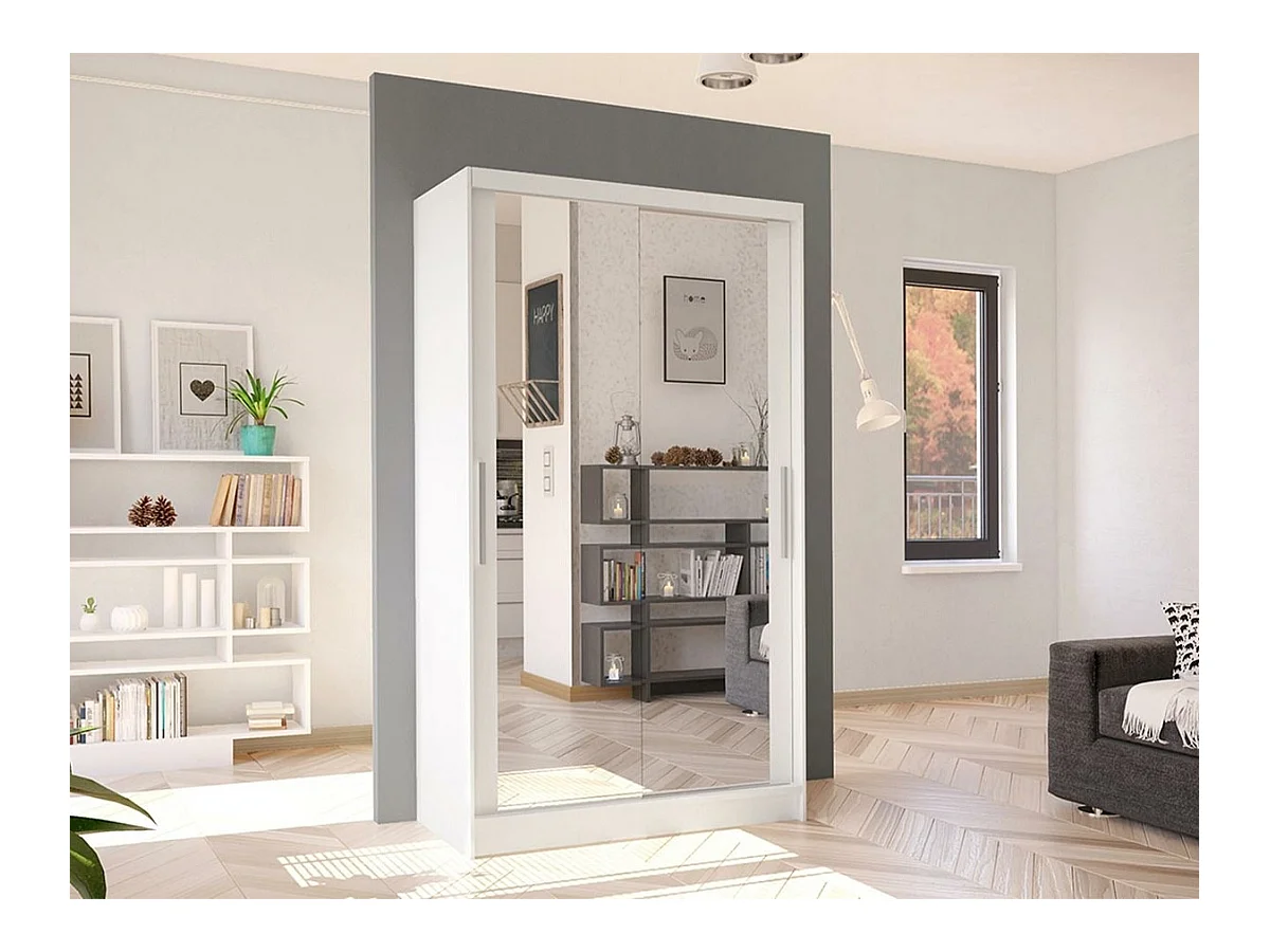 Armoire Closico 165, Blanc, 200x100x58cm, Portes d'armoire: Coulissantes