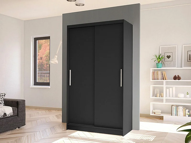 Armario Closico 162, Negro, 200x100x58cm, Puertas de armario: Correderas